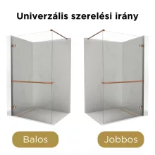 HD Sky+ "F" Rose Walk-In zuhanyfal 8 mm vastag vízlepergető biztonsági üveggel, 200 cm magas, rózsa arany zsanérokkal és távtartóval