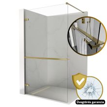 HD Sky+ "F" Gold Walk-In zuhanyfal, 140x200 cm, 8 mm vastag vízlepergető biztonsági üveggel, 200 cm magas, fényes arany zsanérokkal és távtartóval