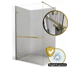   HD Sky+ "F" Gold Walk-In zuhanyfal 8 mm vastag vízlepergető biztonsági üveggel, 200 cm magas, fényes arany zsanérokkal és távtartóval