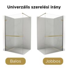 HD Sky+ "F" Gold Walk-In zuhanyfal, 140x200 cm, 8 mm vastag vízlepergető biztonsági üveggel, 200 cm magas, fényes arany zsanérokkal és távtartóval
