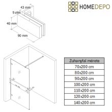 HD Sky+ "F" Gold Walk-In zuhanyfal, 140x200 cm, 8 mm vastag vízlepergető biztonsági üveggel, 200 cm magas, fényes arany zsanérokkal és távtartóval