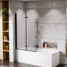 HD Temisto Black 100x150 összecsukható 2 szárnyú kádparaván 6 mm vastag vízlepergető biztonsági matt üveggel, fekete elemekkel