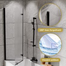 HD Temisto Black 100x150 összecsukható 2 szárnyú kádparaván 6 mm vastag vízlepergető biztonsági matt üveggel, fekete elemekkel
