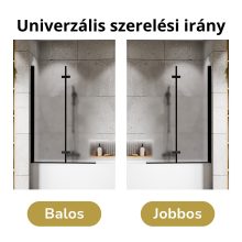 HD Temisto Black 100x150 összecsukható 2 szárnyú kádparaván 6 mm vastag vízlepergető biztonsági matt üveggel, fekete elemekkel