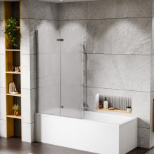 HD Temisto Chrome 100x150 összecsukható 2 szárnyú kádparaván 6 mm vastag vízlepergető biztonsági matt üveggel, krómozott elemekkel