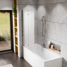 HD Temisto Chrome 100x150 összecsukható 2 szárnyú kádparaván 6 mm vastag vízlepergető biztonsági matt üveggel, krómozott elemekkel