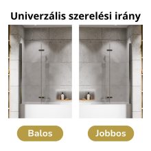 HD Temisto Chrome 100x150 összecsukható 2 szárnyú kádparaván 6 mm vastag vízlepergető biztonsági matt üveggel, krómozott elemekkel