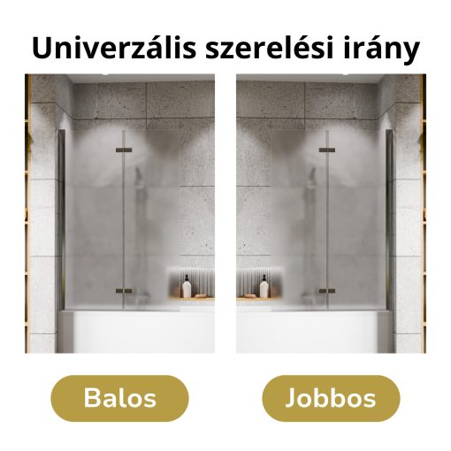 HD Temisto Chrome 100x150 összecsukható 2 szárnyú kádparaván 6 mm vastag vízlepergető biztonsági matt üveggel, krómozott elemekkel