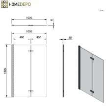 HD Temisto Chrome 100x150 összecsukható 2 szárnyú kádparaván 6 mm vastag vízlepergető biztonsági matt üveggel, krómozott elemekkel