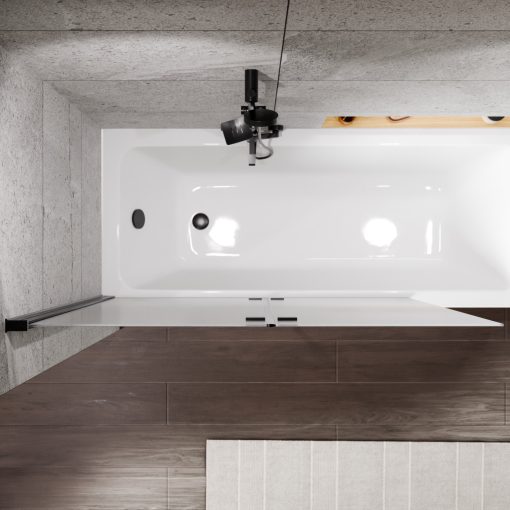 HD Temisto Black 120x150 összecsukható 2 szárnyú kádparaván 6 mm vastag vízlepergető biztonsági matt üveggel, fekete elemekkel