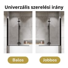 HD Temisto Black 120x150 összecsukható 2 szárnyú kádparaván 6 mm vastag vízlepergető biztonsági matt üveggel, fekete elemekkel