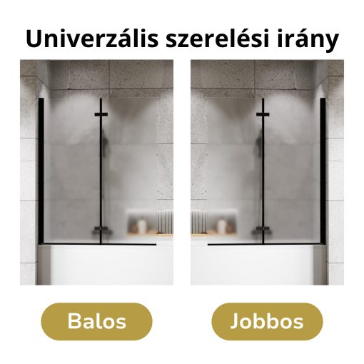 HD Temisto Black 120x150 összecsukható 2 szárnyú kádparaván 6 mm vastag vízlepergető biztonsági matt üveggel, fekete elemekkel