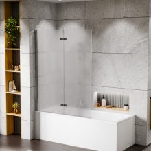 HD Temisto Chrome 120x150 összecsukható 2 szárnyú kádparaván 6 mm vastag vízlepergető biztonsági matt üveggel, krómozott elemekkel