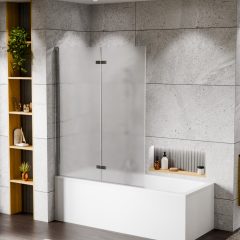   HD Temisto Chrome 120x150 összecsukható 2 szárnyú kádparaván 6 mm vastag vízlepergető biztonsági matt üveggel, krómozott elemekkel