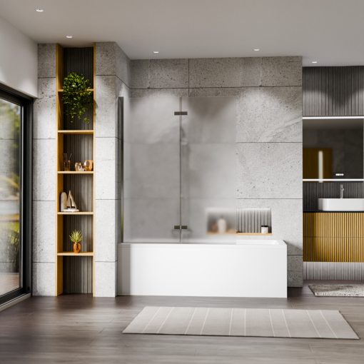 HD Temisto Chrome 120x150 összecsukható 2 szárnyú kádparaván 6 mm vastag vízlepergető biztonsági matt üveggel, krómozott elemekkel