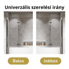 HD Temisto Chrome 120x150 összecsukható 2 szárnyú kádparaván 6 mm vastag vízlepergető biztonsági matt üveggel, krómozott elemekkel