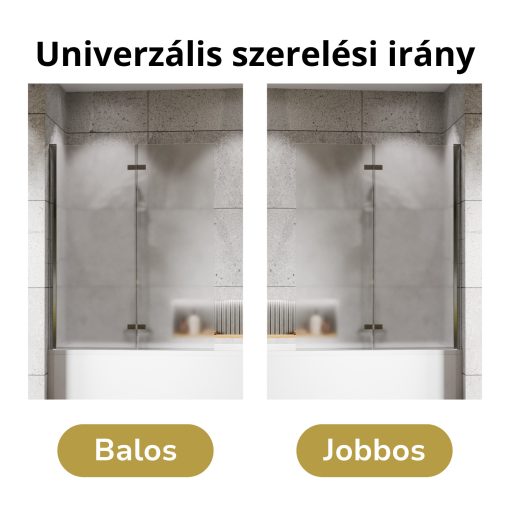 HD Temisto Chrome 120x150 összecsukható 2 szárnyú kádparaván 6 mm vastag vízlepergető biztonsági matt üveggel, krómozott elemekkel