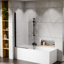 HD Temisto Black 70x150 kihajtható 1 szárnyú kádparaván 6 mm vastag vízlepergető biztonsági matt üveggel, fekete elemekkel