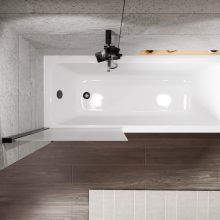 HD Temisto Black 70x150 kihajtható 1 szárnyú kádparaván 6 mm vastag vízlepergető biztonsági matt üveggel, fekete elemekkel