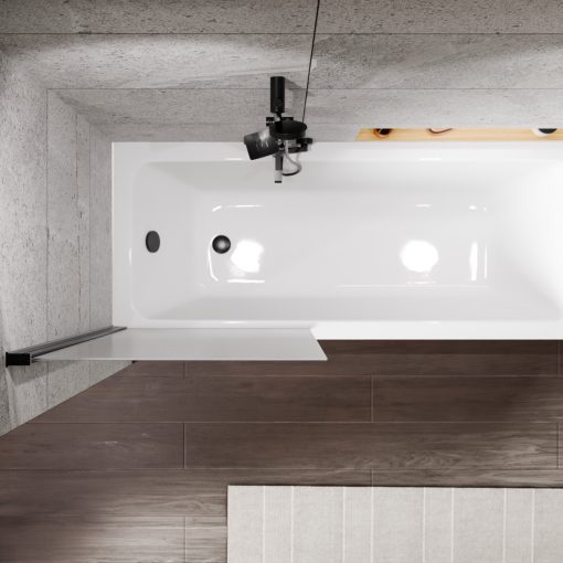 HD Temisto Black 70x150 kihajtható 1 szárnyú kádparaván 6 mm vastag vízlepergető biztonsági matt üveggel, fekete elemekkel