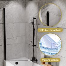 HD Temisto Black 70x150 kihajtható 1 szárnyú kádparaván 6 mm vastag vízlepergető biztonsági matt üveggel, fekete elemekkel