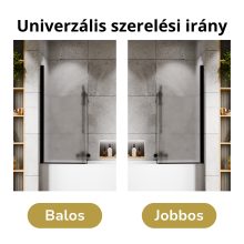 HD Temisto Black 70x150 kihajtható 1 szárnyú kádparaván 6 mm vastag vízlepergető biztonsági matt üveggel, fekete elemekkel
