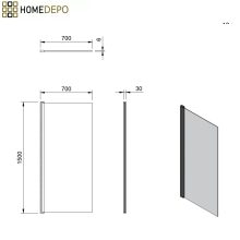 HD Temisto Black 70x150 kihajtható 1 szárnyú kádparaván 6 mm vastag vízlepergető biztonsági matt üveggel, fekete elemekkel