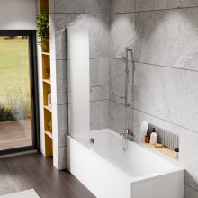 HD Temisto Chrome 70x150 kihajtható 1 szárnyú kádparaván 6 mm vastag vízlepergető biztonsági matt üveggel, krómozott elemekkel