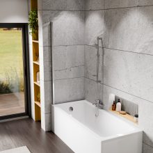 HD Temisto Chrome 70x150 kihajtható 1 szárnyú kádparaván 6 mm vastag vízlepergető biztonsági matt üveggel, krómozott elemekkel