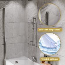 HD Temisto Chrome 70x150 kihajtható 1 szárnyú kádparaván 6 mm vastag vízlepergető biztonsági matt üveggel, krómozott elemekkel