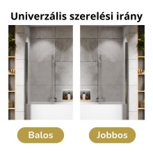 HD Temisto Chrome 70x150 kihajtható 1 szárnyú kádparaván 6 mm vastag vízlepergető biztonsági matt üveggel, krómozott elemekkel