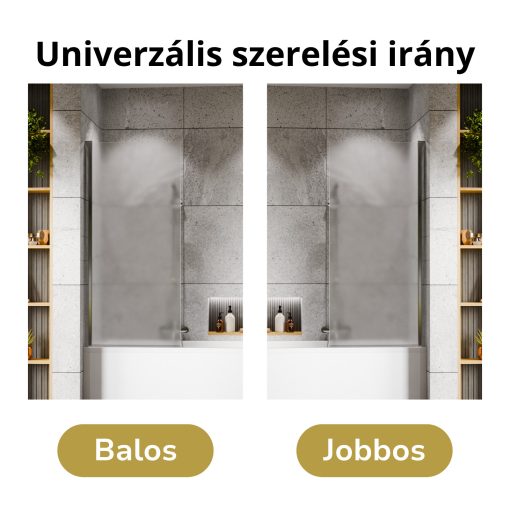 HD Temisto Chrome 70x150 kihajtható 1 szárnyú kádparaván 6 mm vastag vízlepergető biztonsági matt üveggel, krómozott elemekkel