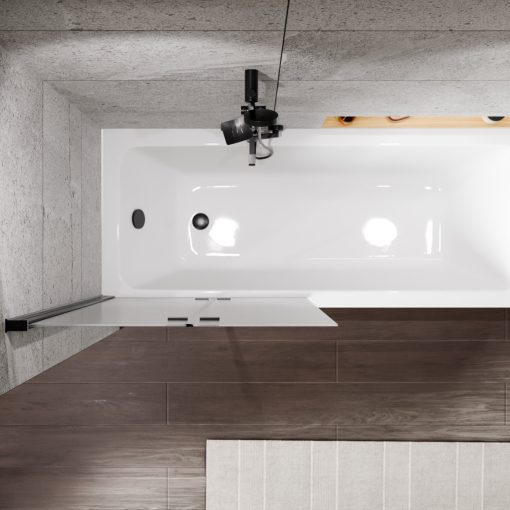 HD Temisto Black 80x150 összecsukható 2 szárnyú kádparaván 6 mm vastag vízlepergető biztonsági matt üveggel, fekete elemekkel