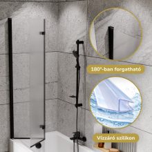 HD Temisto Black 80x150 összecsukható 2 szárnyú kádparaván 6 mm vastag vízlepergető biztonsági matt üveggel, fekete elemekkel