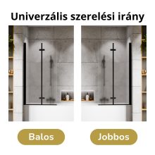HD Temisto Black 80x150 összecsukható 2 szárnyú kádparaván 6 mm vastag vízlepergető biztonsági matt üveggel, fekete elemekkel
