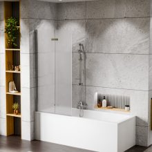 HD Temisto Chrome 80x150 összecsukható 2 szárnyú kádparaván 6 mm vastag vízlepergető biztonsági matt üveggel, krómozott elemekkel