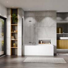 HD Temisto Chrome 80x150 összecsukható 2 szárnyú kádparaván 6 mm vastag vízlepergető biztonsági matt üveggel, krómozott elemekkel