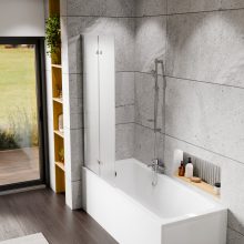 HD Temisto Chrome 80x150 összecsukható 2 szárnyú kádparaván 6 mm vastag vízlepergető biztonsági matt üveggel, krómozott elemekkel