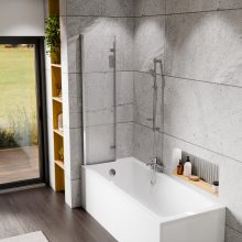 HD Temisto Chrome 80x150 összecsukható 2 szárnyú kádparaván 6 mm vastag vízlepergető biztonsági matt üveggel, krómozott elemekkel