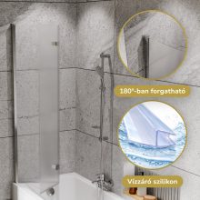 HD Temisto Chrome 80x150 összecsukható 2 szárnyú kádparaván 6 mm vastag vízlepergető biztonsági matt üveggel, krómozott elemekkel