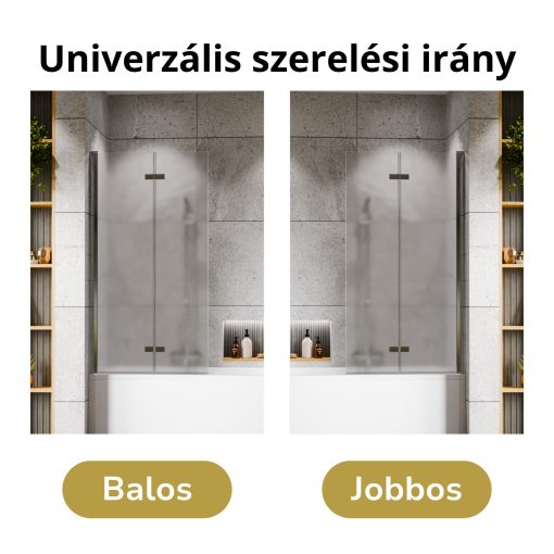 HD Temisto Chrome 80x150 összecsukható 2 szárnyú kádparaván 6 mm vastag vízlepergető biztonsági matt üveggel, krómozott elemekkel