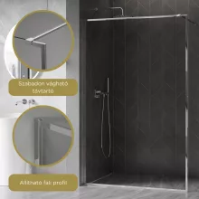 HD Velence Chrome Walk-In zuhanyfal 8 mm vastag vízlepergető biztonsági üveggel, 200 cm magas, króm profillal és távtartóval, króm kerettel