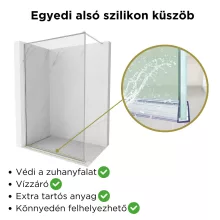 HD Velence Chrome Walk-In zuhanyfal 8 mm vastag vízlepergető biztonsági üveggel, 200 cm magas, króm profillal és távtartóval, króm kerettel