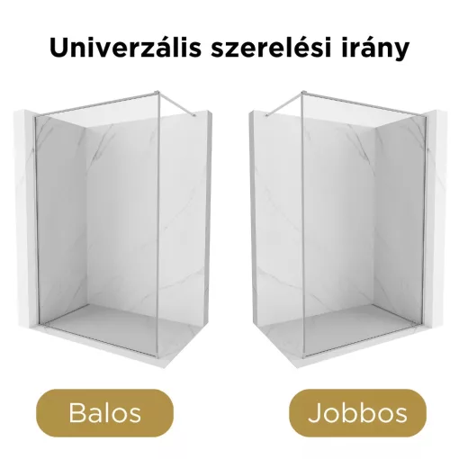 HD Velence Chrome Walk-In zuhanyfal 8 mm vastag vízlepergető biztonsági üveggel, 200 cm magas, króm profillal és távtartóval, króm kerettel