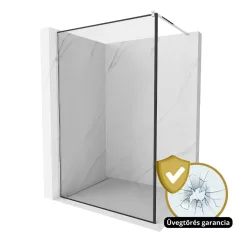   HD Velence Black-Chrome Walk-In zuhanyfal 8 mm vastag vízlepergető biztonsági üveggel, 200 cm magas, króm profillal és távtartóval, fekete kerettel