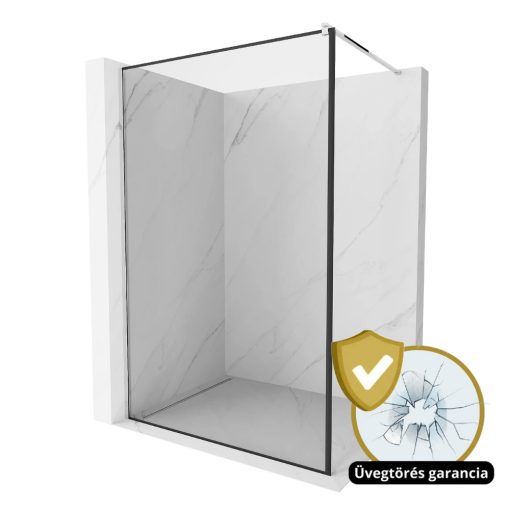 HD Velence Black-Chrome Walk-In zuhanyfal, 80x200 cm, 8 mm vastag vízlepergető biztonsági üveggel, 200 cm magas, króm profillal és távtartóval, fekete kerettel