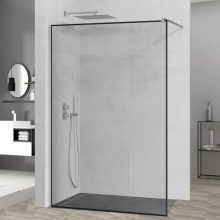 HD Velence Black-Chrome Walk-In zuhanyfal, 80x200 cm, 8 mm vastag vízlepergető biztonsági üveggel, 200 cm magas, króm profillal és távtartóval, fekete kerettel