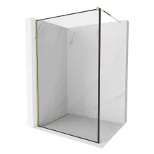 HD Velence Black-Gold Walk-In zuhanyfal, 130x200 cm, 8 mm vastag vízlepergető biztonsági üveggel, 200 cm magas, arany profillal és távtartóval, fekete kerettel