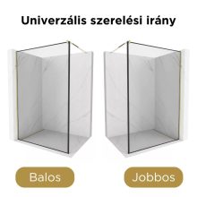 HD Velence Black-Gold Walk-In zuhanyfal, 110x200 cm, 8 mm vastag vízlepergető biztonsági üveggel, 200 cm magas, arany profillal és távtartóval, fekete kerettel