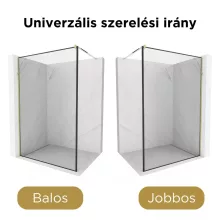 HD Velence Black-Gold Walk-In zuhanyfal, 130x200 cm, 8 mm vastag vízlepergető biztonsági üveggel, 200 cm magas, arany profillal és távtartóval, fekete kerettel